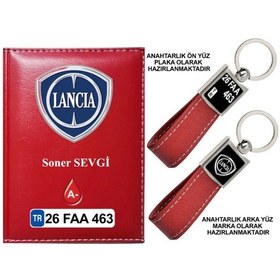 Resim Plakanıza Özel Lancia Logolu Kırmızı Ruhsat Kabı Ve Anahtarlık 