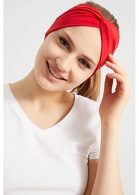 Resim Butik Çapraz Bağlamalı Kadın Bandana Saç Bandı, Kaymaz Yumuşak Esnek%100 Pamuklu Penye - Tek Ebat / Canlı Kırmızı Canlı Kırmızı 