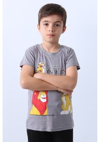 Resim Hçm Erkek Çocuk Tshirt Lion Baskılı Bisiklet Yaka E36 Gri 