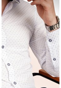 Resim Mavi Noktalı Beyaz Erkek Gömlek Beyaz 