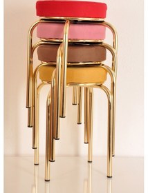 Resim 4 Lü Renkli Tay-2 Tüyü Altın Ahtapot Tabure Mutfak Taburesi 