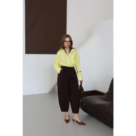 Resim Çımalı Gabardin Şalvar Pantolon Kahve 
