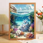 Resim 1 adet 5D Yuvarlak Elmas Boyama Seti, Kıyı Plaj Manzarası, Tam Matkap Kanvas Sanatı, Çerçevesiz DIY Mozaik El Sanatları Ev Dekorasyonu, Yatak Odası ve Oturma Odası için, Araçlar Dahil, 30.0x40.01cm 