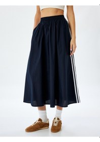 Resim Koton Pamuklu Yanları Çizgili Cepli Midi Boy Kloş Etek Lacivert 5sak70089pw Lacivert 