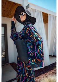 Resim Remsa Mayo Remsa Tesettür Mayo Üzerine Tek Kaftan Kimono Pareo Siyah04 Rp035 Yağmur Lacivert 