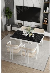 Resim Avvio Lato Lake Mdf Ayak Tokyo Demonte Sandalye 80x120 Yemek Masası Mutfak Masası 4 Kişilik Siyah Mermer 