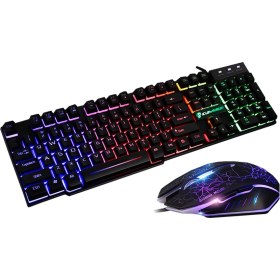 Resim Flameer T6 Gökkuşağı LED USB Kablolu Oyun Klavye ve Mouse Pad Pc Laptop Siyah Için Set (Yurt Dışından) 