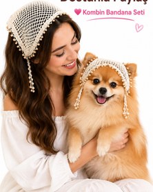 Resim NEHOLİA Kadın & Köpek Kombin El Örgüsü minik dost Bandana Seti Ayarlanabilir Evcil Hayvan Sahip Kombini Bohem Tasarım 