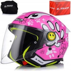 Resim Ls2 Funny 2 Paws Pembe Çocuk Motosiklet Kaskı 