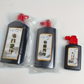 Resim 1 Şişe Profesyonel Siyah Kaligrafi Mürekkebi - 100g / 250g / 500g - Geleneksel Çin ve Japon Boyama Uygulaması Mürekkepi Başlangıç Seviyesi İçin, Fırça Aplikatörü ile Kırmızı Kapaklı Şişe Dahil, Kültürel El Sanatları | Geleneksel Tasarım | Pratik Mürekkep Kabı 