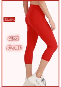 Resim Missmaral Kadın Kapri Tayt Kırmızı Diz Altı Yüksek Bel Toparlayıcı Dar Paça Karyoka Dikiş Detaylı Capri 1020 Kırmızı 