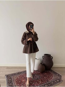 Resim EssCouture Yakası Taş İşleme Detaylı Kadın Trençkot 