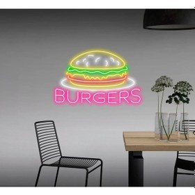 Resim Burgers Yazılı Ve Şekilli Neon Tabela Pembe 