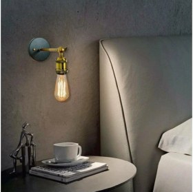 Resim Şık Siyah Retro Metal Yatak Başı Duylu 1XE27 Aydınlatma Aksesuarı 