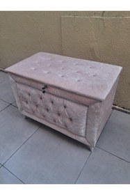 Resim BENGİ TİCARET Çeyiz 13939 SANDIK Kapitone Büyük Model PEMBE Kadife Kumaş İçi Tela El Yapım 