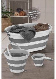 Resim 3'lü Mega Ev Temizlik Seti Nova - Katlanır Çamaşır Sepeti - Katlanabilir Su Kovası 38 L - Koçero Gri 
