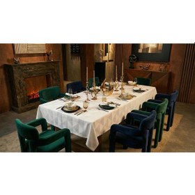 Resim Viva Jakar Polyester Kumaş Beyaz Masa Örtüsü 160x220 Cm - 1424 Çok Renkli 