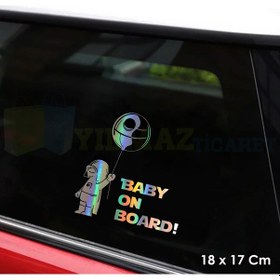 Resim Arabada Bebek Var Balonlu Hologram Oto Sticker Araba Yapıştırma 