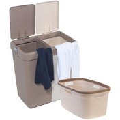 Resim Motek 80 Litre Kirli Çamaşır Sepeti Çamaşır Selesi İkili Çeyiz Seti Kahve Krem 