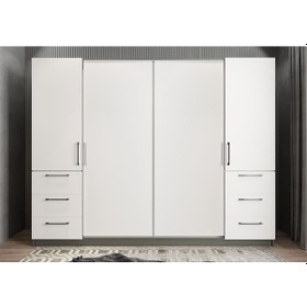 Resim Riga Sürgü Kapaklı 6 Çekmeceli Gardırop Bf 208 Cm 