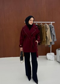 Resim Bordo Yakası Boncuklu Nakışlı Gold Kaşe - 42 / Bordo 
