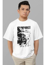 Resim One Punch Man Baskılı Unisex Oversize Anime Tişört Beyaz 