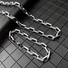 Resim 1 adet Hip-hop 3mm Erkek Titanyum Çelik Kare Zincir Bileklik Kolye Seti 