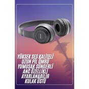 Resim Techno Stock Bluetooth Kablosuz Kulaklık Siyah Wireless 5.0 Kulak Üstü Uzun Pil Ömrü 