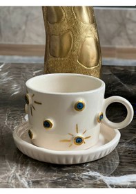 Resim Kabartma Altın Nazar Boncuklu Fincan 