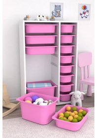 Resim Çok Amaçlı 2D4K8U 14 Sepetli Oyuncak Dolabı Pembe Çok Renkli 