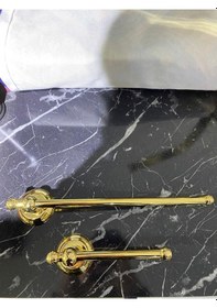 Resim İsaoğlu Yapı Gold Havluluk Ve Tuvalet Kağıtlığı Vintage Tasarım Altın Havluluk Ve Kağıtlık Set Pirinç Gold 