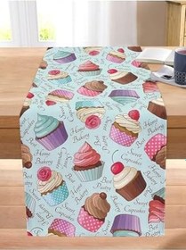 Resim RealHomes Renkli Cupcake Desenli Dijital Dikişli Raşel Örme Runner 