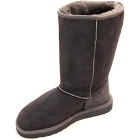 Resim Bayan Hakiki Kuzu Derisi Kürklü Bot Antrasit Füme 