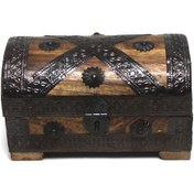 Resim Eskitme Ahşap Metal Süslemeli Sandık 19x11x11 Cm. 