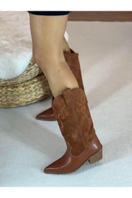 Resim SHOEMARK Maisy Taba Nakış Detaylı Süet Western Çizme 