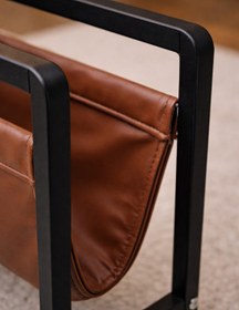 Resim TodekHome Linia Modern Metal Dergilik - Deri Detaylı Dekoratif Gazetelik ve Kitaplık 