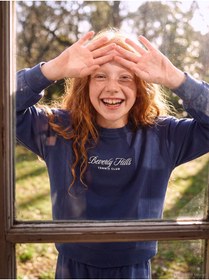 Resim LC Waikiki Indigo Bisiklet Yaka Kız Çocuk Sweatshirt Ve Eşofman Altı 