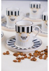 Resim Tabak Evi Porselen Butterfly Collection Altın Yaldızlı Kahve Fincanı 85cc Siyah 6 Lı Çok Renkli 