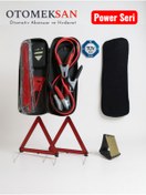 Resim OTOMEKSAN EVA Çantalı Trafik Seti – Power Seri | Akü Takviye Kablosu + 2 Reflektör + Teker Takozu + Cam Kazıyı 