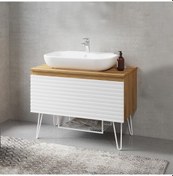 Resim Denko Taylan 85 Cm Mdf Beyaz Banyo Dolabı Alt Modül Ve Lavabo Beyaz 