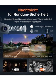 Resim 70mai T800e 4k Dashcam Araba 3 Kanallı, 4k+1080p+1080p Ön Arka İç 3 Kanallı Araç Kamerası, Hdr F1.55, Ir Gece Görüşü, 24h Park İzleme, Gps, G-sensor, Wifi 6, 64gb Sd Kartlı Süper Kapasitör 