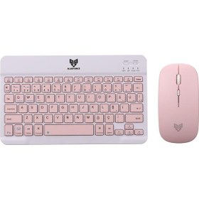 Resim Blueforce Km-33 Wireless Bluetooth Kablosuz Klavye Mouse Set Pembe Optik 
