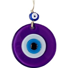 Resim Mini Boy Mor Nazar Boncuklu Duvar Süsü 10 Cm Cam Duvar Dekoru 