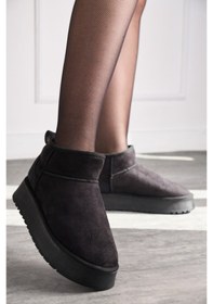 Resim 400U Kalın Taban Ultra Mini Süet Günlük Kadın Bot – Siyah 