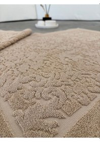 Resim 2'li Damask Desenli & %100 Pamuk Ayak Havlusu Cappuccino 