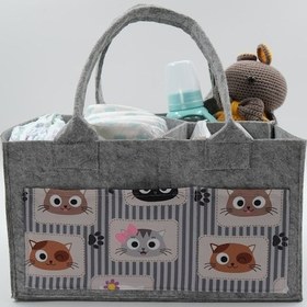 Resim Jasper Kedi Figürlü Desenli Gri Keçe Anne Bebek Bakım Çantası Or Gri 