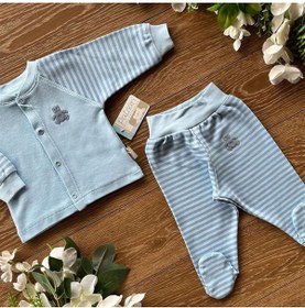 Resim PATSAN Organik Pamuk Penye Bebek Basic Çıtçıtlı Alt Üst Patikli Pijama Takım Çizgili 
