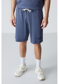 Resim Tommy Life Petrol Pamuklu Kalın Yumuşak Dokulu Oversize Fit Basic Erkek Şort Takım - 85259 