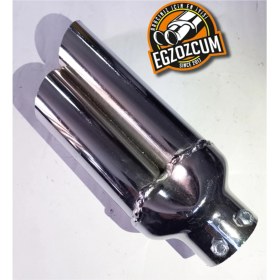 Resim Yan Kesik Minik Çiftli Nikelaj Egzoz Ucu Eksoz Sök/tak Vidalı 