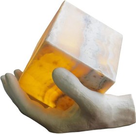 Resim El Yapımı El Heykeli, Aydınlatmalı Mermer Küpü Tutan–Ev Dekor Aksesuarı- Mükemel orijinal tasarım 